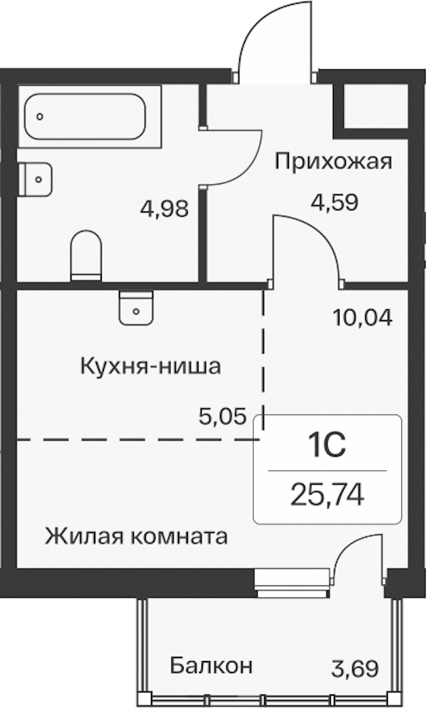 Квартира студия 25.74 м², 5/11 эт., ЖК «Расцветай в Янино»